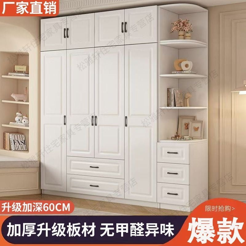 All solid wood wardrobe for home bedroom simple kids cabinet large wardrobe large capacity multi-layer wardrobe with drawers