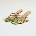 hot-selling 35-42 size square toe high-heeled women's slippers colorful simple cross strap gold special-shaped heel sandals