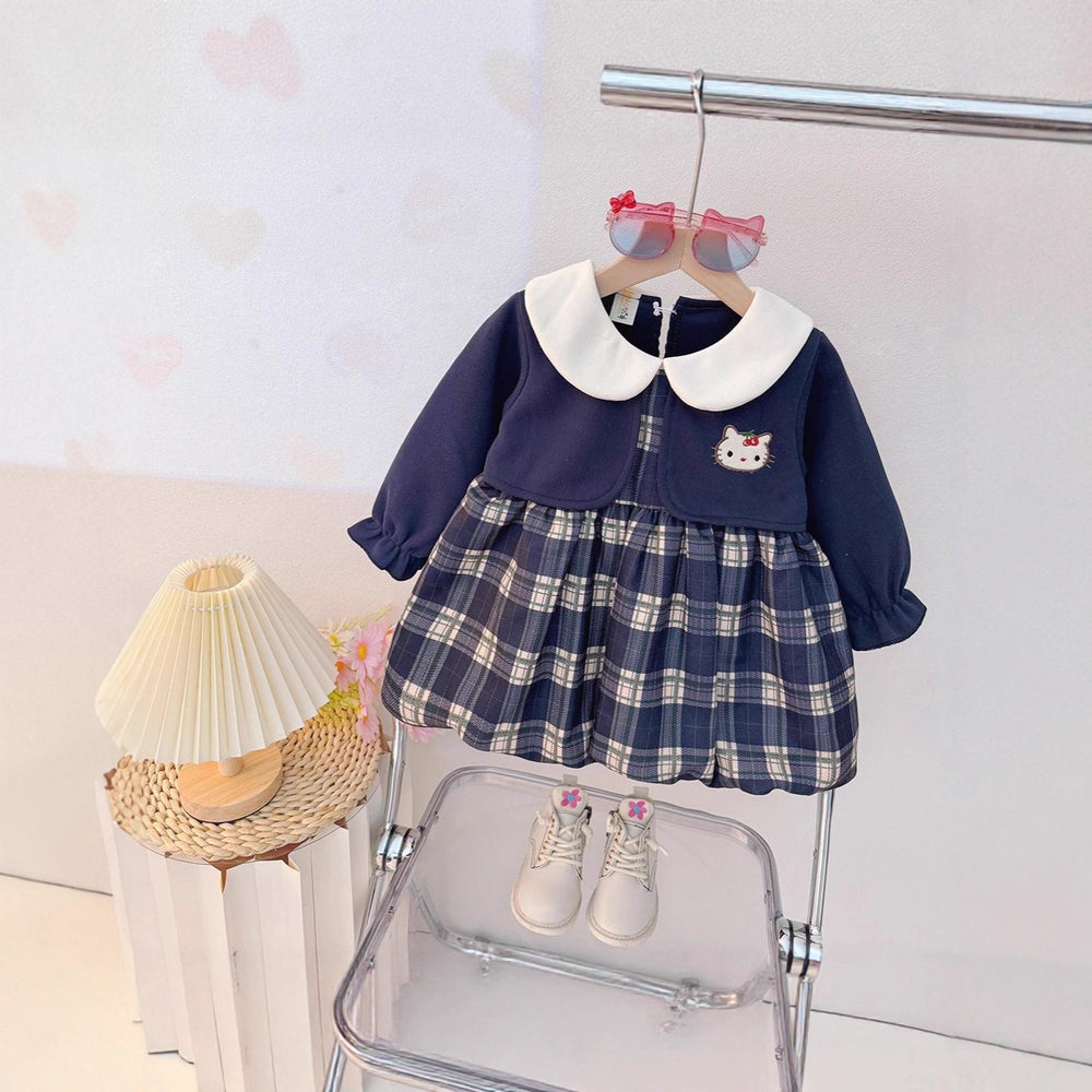 【dropshipping】baby girl dress  new stylish children's princess dress plaid kitten pattern princess dress
