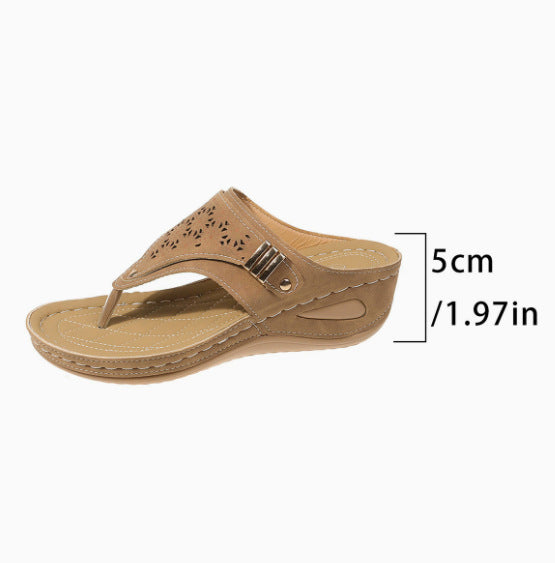fashionplus sizepure color2024summernew arrival round toe thick solefashioncut outoutwear herringbone sandals for women