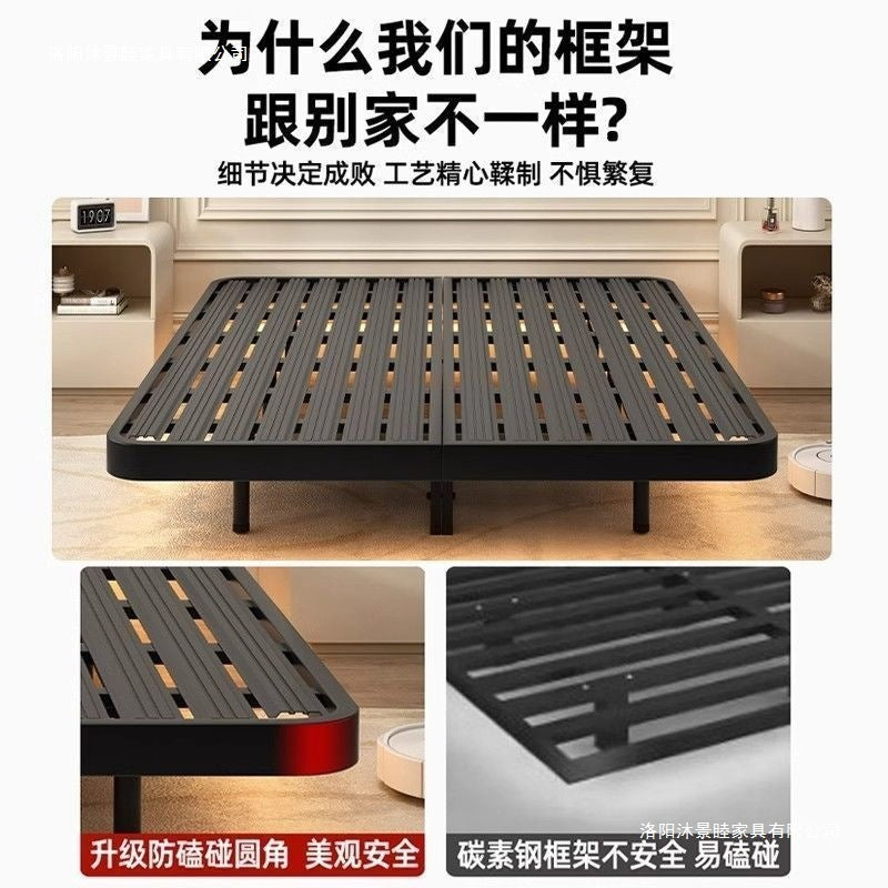 Popular minimalist floating bed 1.68m italian-inspired light luxury bed frame iron frame apartment bed without headboard bed style iron frame bed