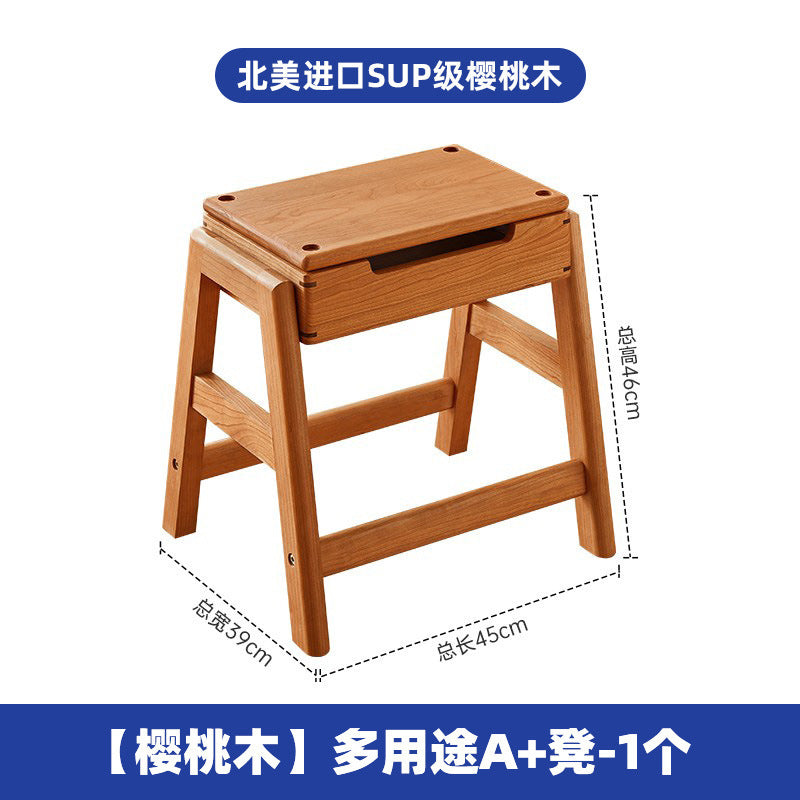 Cherry wood stool can be stacked Living room stool Multifunctional storage Solid wood low stool Shoe change stool Children's study stool