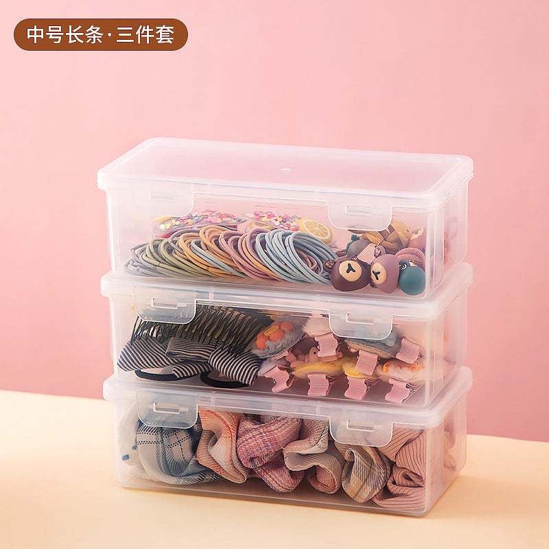 Desktop jewelry hairpin headgear transparent storage box plastic mirror cabinet drawer children's hair accessories storage box with lid ins