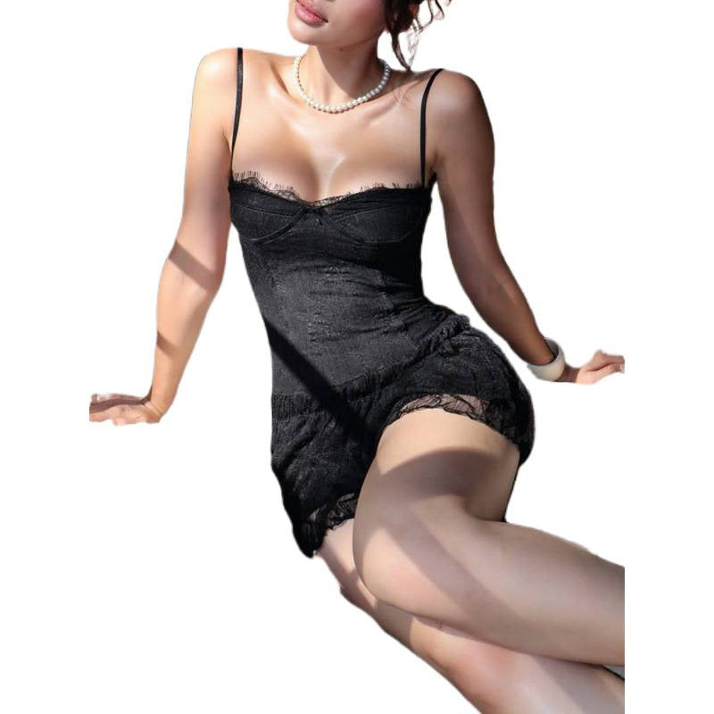 European and american women's clothing  summer new sexy & sweet style backless lace patchwork solid color camisole dress
