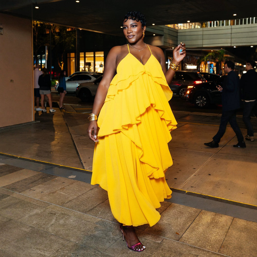European and american cross-border women's fashion  summer new sexy elegant v-neck ruffle trim criss-cross backless cami dress