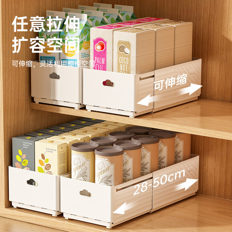 Retractable storage box Living room Kitchen cabinet Seasoning storage box Drawer Folding rectangular snack desktop storage basket