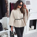 fashion women's winter elegant solid color waist-cinching tie-up wool blend cape coat