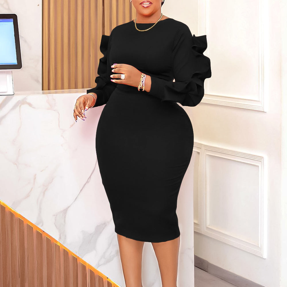 D377 european and american plus size women's autumn new fashion elegant all-match african style plus size long sleeve export dress