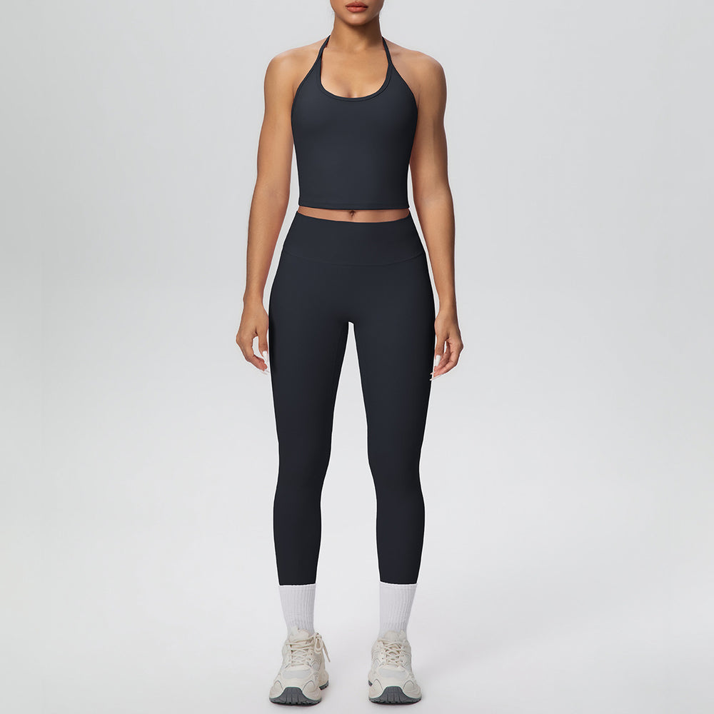 Strappy tank top high-waisted butt-lifting tight yoga set - quick-dry activewear for outdoor leisure, running, and fitness