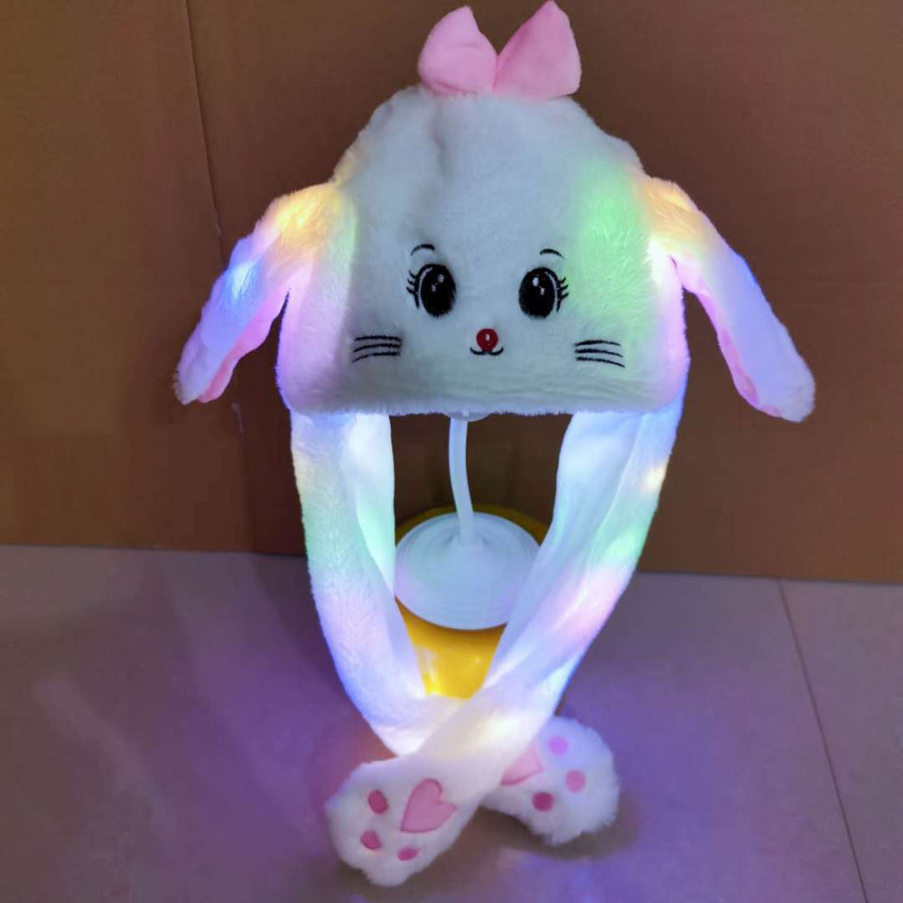 Trending plush cartoon hat with moving ears - glow-in-the-dark bunny hat for night markets - wholesale kids' and family styles