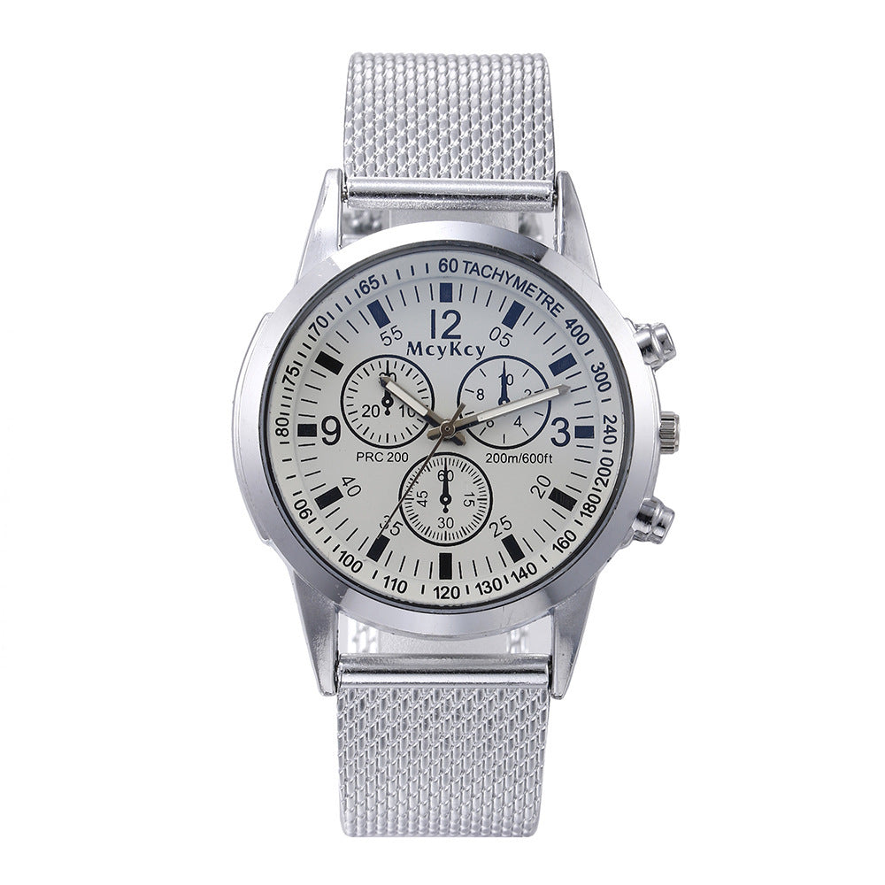 Blue light three-eye men's watch wish model plastic mesh belt casual men's watch quartz watch scale calendar trendycasual