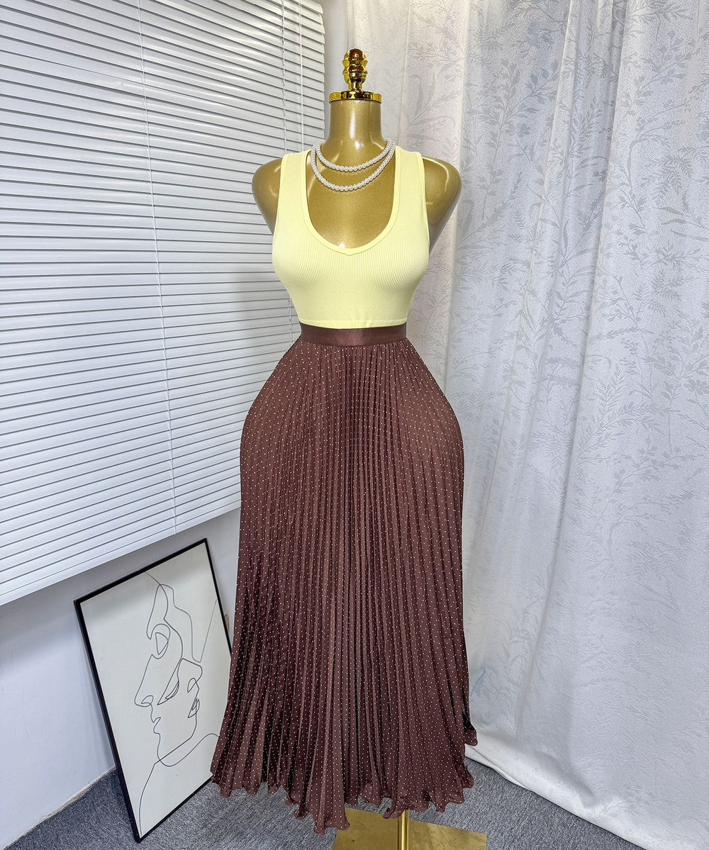 Chicsweeteasiest for match skirt women's frenchhigh waistslimming looka fairy skirt medium long pleated draped skirt