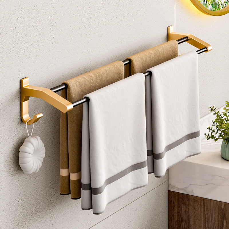 Space aluminum towel rack No punching light luxury black gold toilet bathroom bathroom pendant toilet double bar towel bar