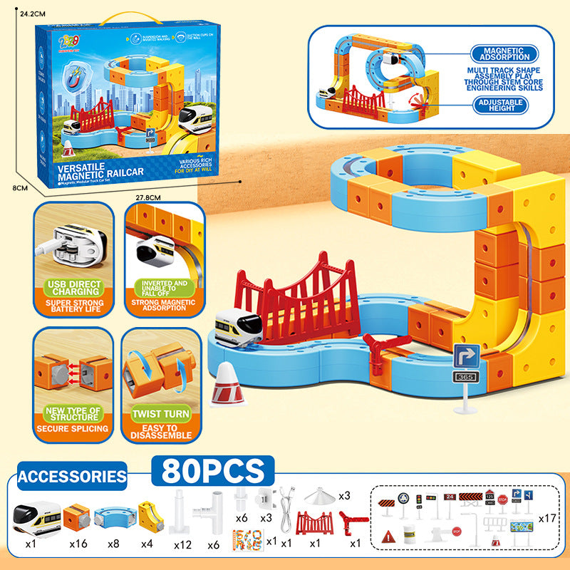 hot-selling electric magnetic track car, mini high-speed train, children's educational toy, building block set, magical 3d toy