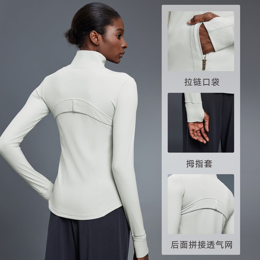 Stand collar zipper yoga wear outwear women's cardigan running sports jacket waist slimming look fitness wear daw182-2