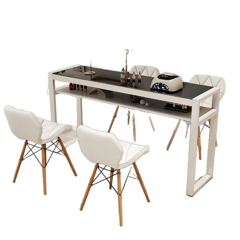 Nail art table and chair suit tempered glass workbench single double table nail art shop table casual nail art table