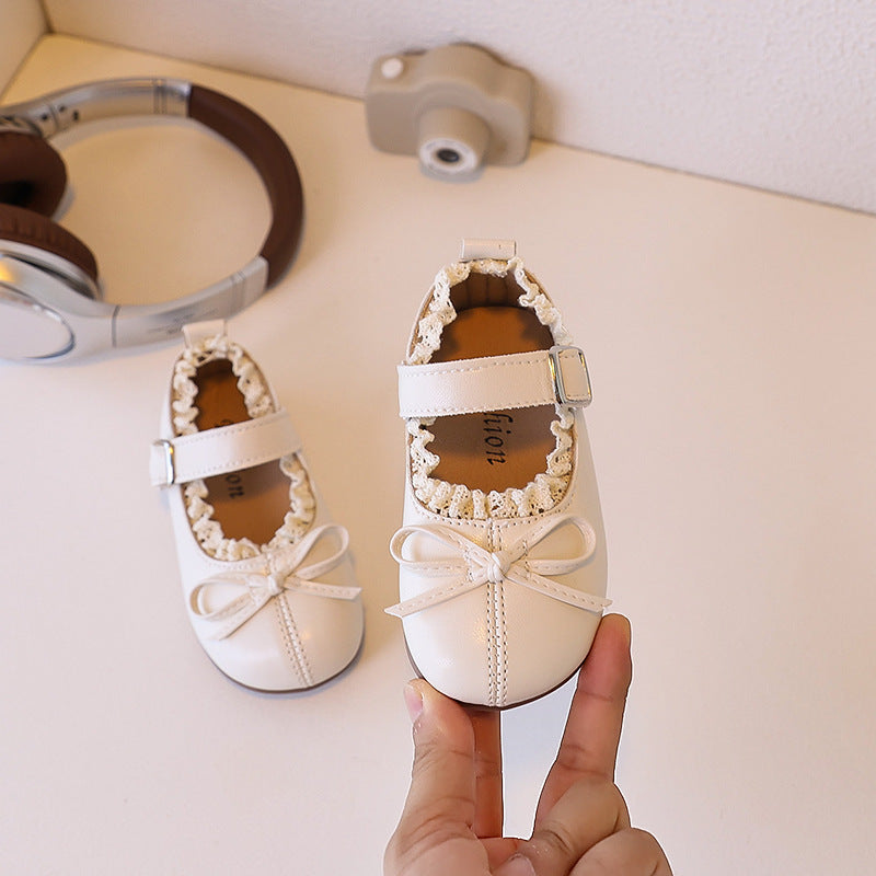 Ready-to-ship korean style girls' versatile bow princess shoes, kids' thin-soled mary janes, versatile student shoes, soft-soled flats