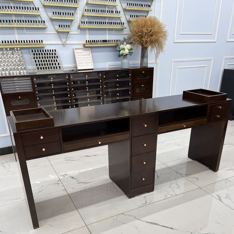 Black walnut retro style manicure table workbench with drawers cabinet multi-functional manicure table and chair set vintage