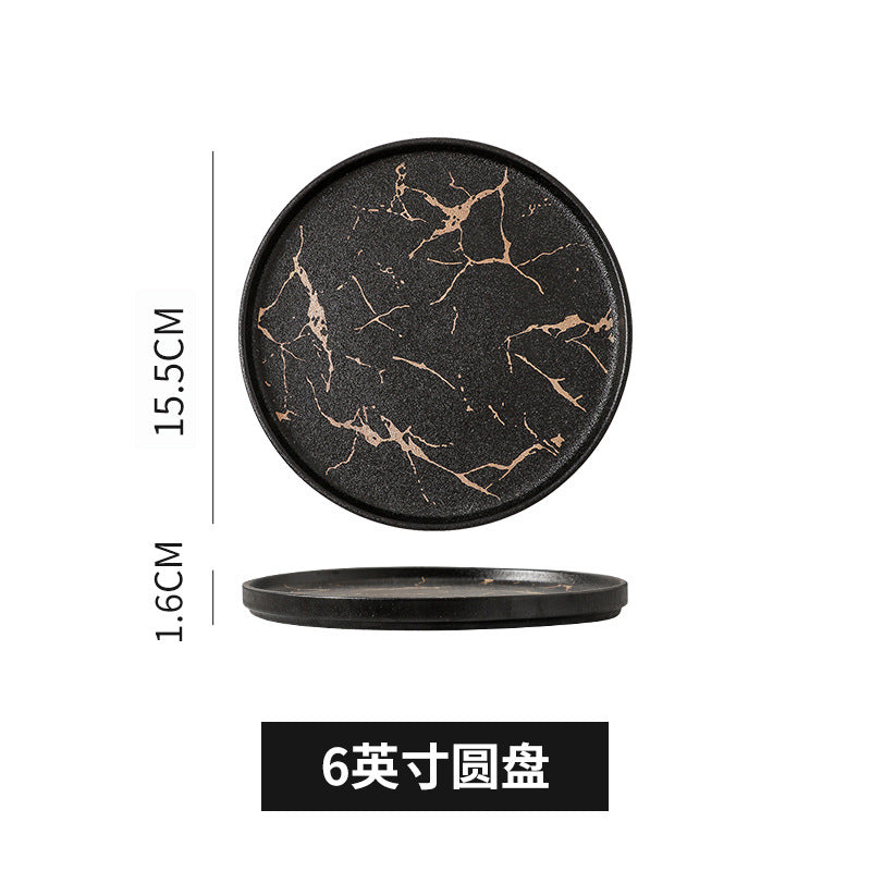 Steak plate marble ceramic western food plate hotel restaurant special plate steak plate with edge pizza plate wholesale