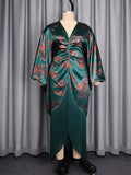 African new print batwing sleeve v-neck dress - printed drawstring waist tassel maxi dress bubudress