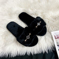 Rhinestone four seasons indoor and outdoor home slippers women's 2024 autumn and winter new flat bottom heattech furry cotton slippers women's wholesale