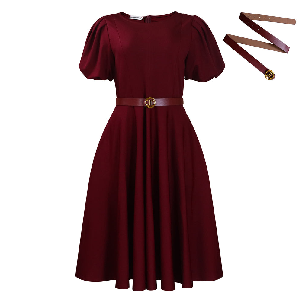 D590  independent station women's clothing  summer new style puff sleeves pure color large skirt foreign trade cross-border dress