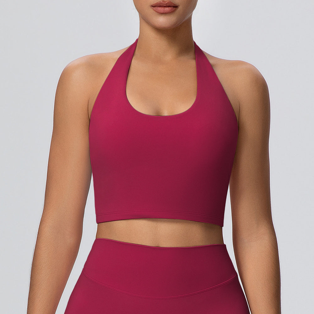 Cloud-feel halter neck backless yoga tank top - all-in-one sports bra with built-in padding, shockproof running fitness bra