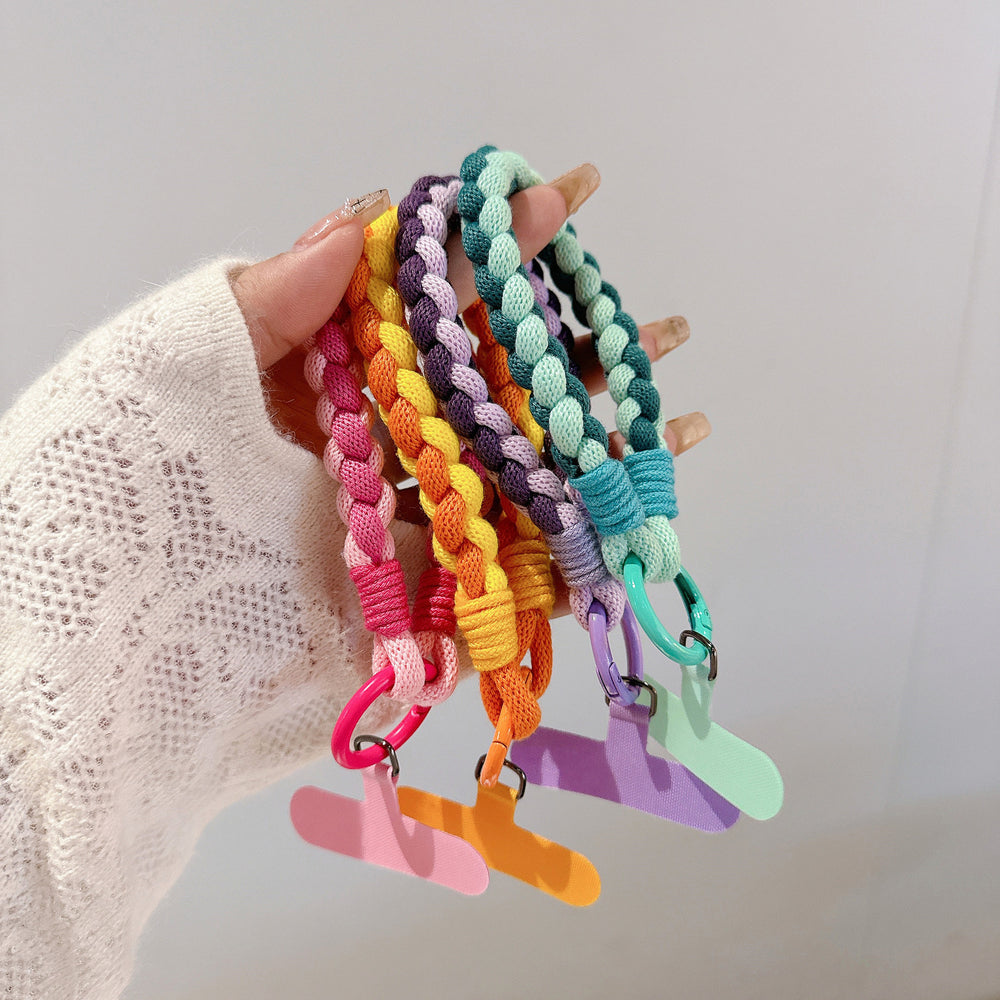 Colorful braided rope mobile phone creative short lanyard wrist nylon accessories satchel twist hanging ornaments cartoon finger ring