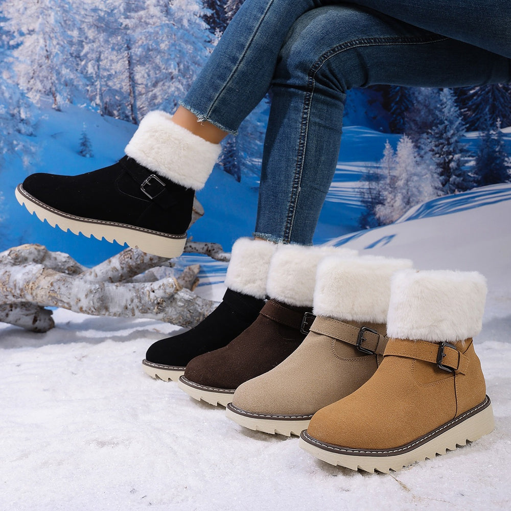 Cotton shoes fleece-linedheattechwinter snow boots women's belt buckle new style side zipper large size wholesale