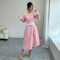 European and american cross-border  sakura pink chanel-inspired two-piece women's outfit: round neck a-line midi skirt with ruffle trim dress