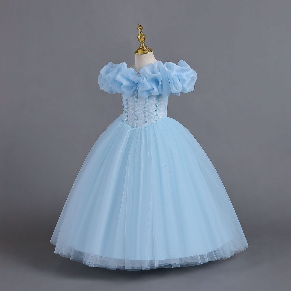 Export ready-made one shoulder kids dress strap princess dress female flower girl christmas dress kids dress