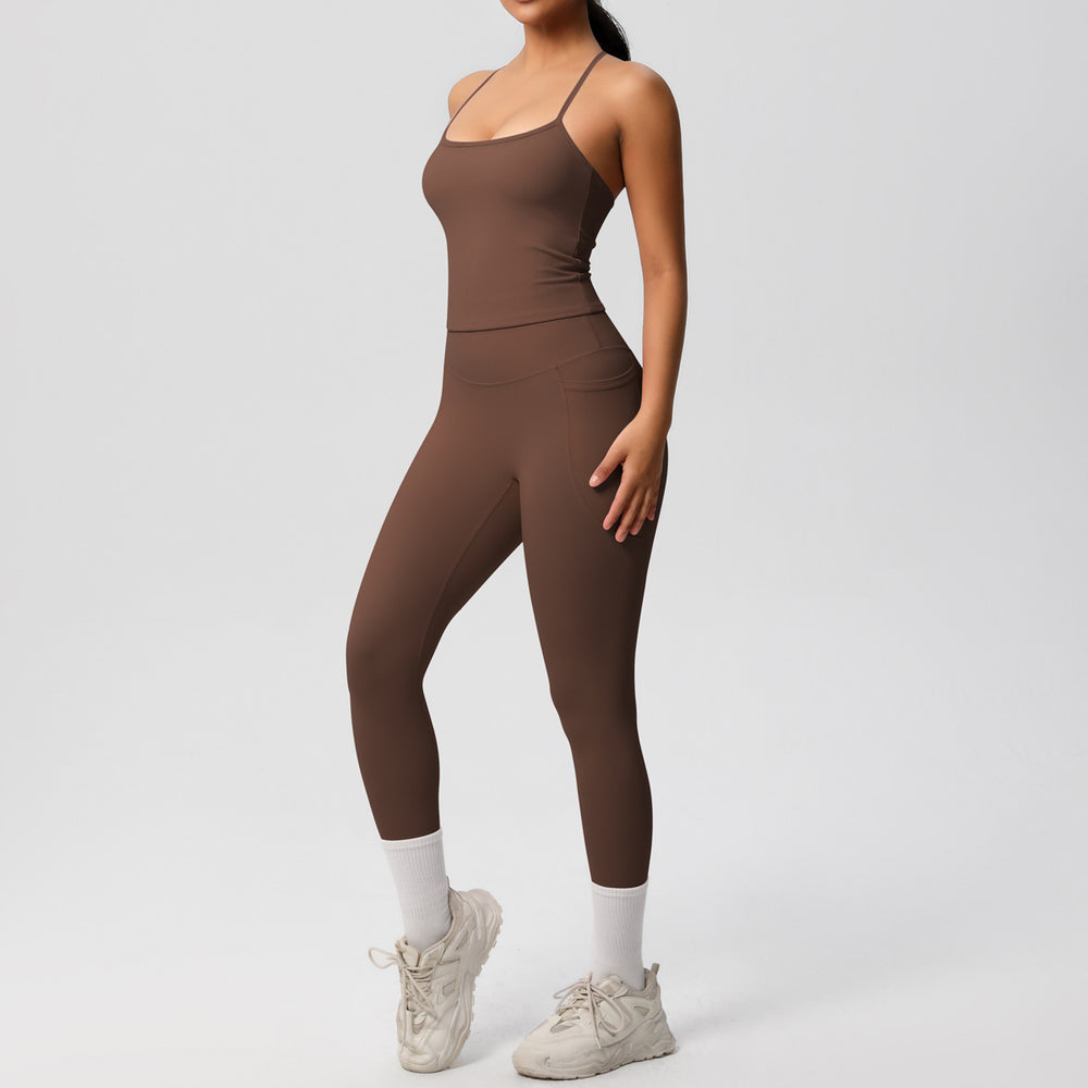 fashion tight yoga brushed vest sports casual outdoor running fitness yoga clothes two-piece set for women