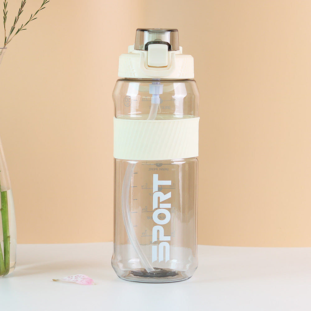 Factory customized large capacity plastic water bottle - cross-border minimalist straw space cup - outdoor sports portable handle water bottle