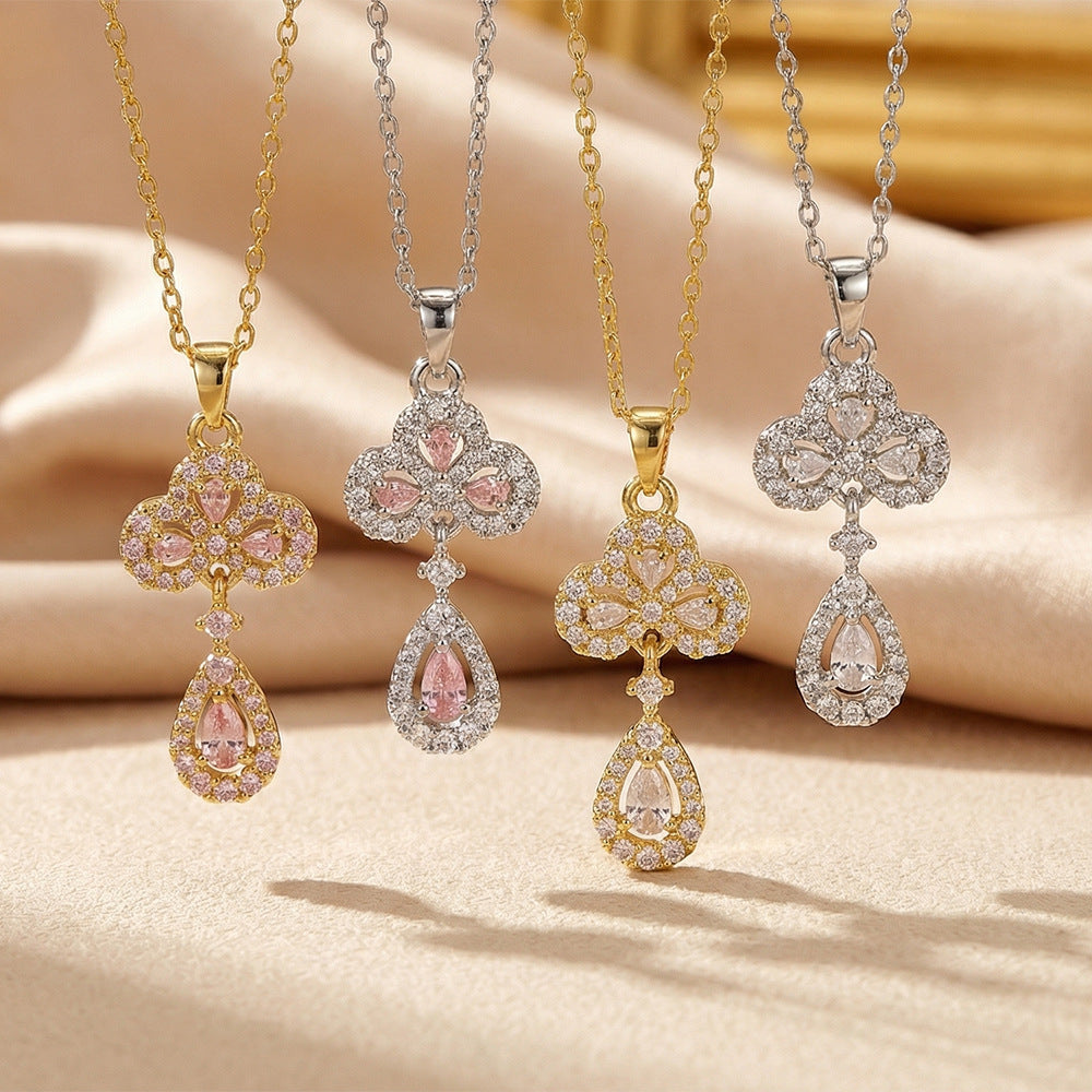 Popular popular fashion copper inlaid zirconium full diamond water drop necklace for women accessible luxuryniche styleeasiest for match non-fading clavicle chain jewelry