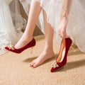 Autum wedding shoes for women with thick heels 2023 new arrival bride chinoiserie red fleece-lined xiuhe wedding dress two-wear high heels not tiring feet