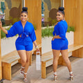 C5973 in stock cross-border   fashion women's shorts, mid-sleeve mock shirt jumpsuit