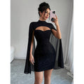 Full real shot export1688  fashion shawl sleeve hot stamping dress