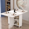 Foldable dining table for home use - compact, mobile, rectangular, ultra-thin, multi-functional dining table with wheels - ideal for small apartments, dining rooms, and dorms