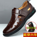 Summer hollow-out leather sandals for men - casual, breathable, business-ready, soft upper, perforated design, durable, middle-aged and elderly, dad shoes