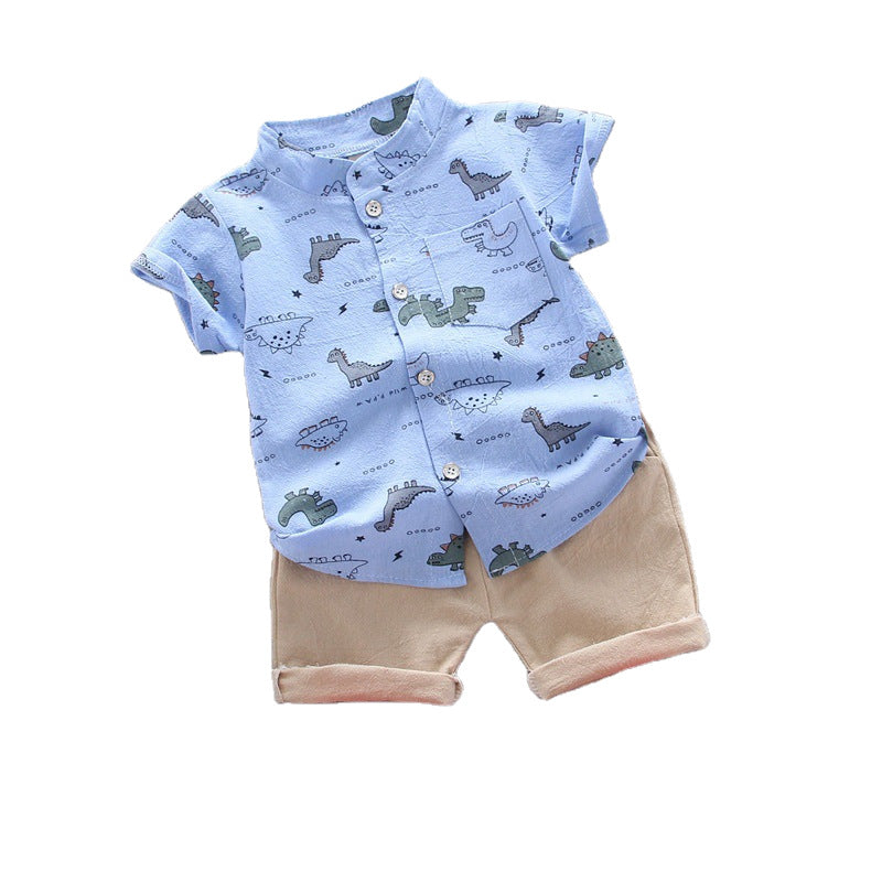 Kids' short-sleeve set: boys' cartoon dinosaur pattern shirt set - wholesale from manufacturer, supports cross-border dropshipping (1 piece orders accepted)