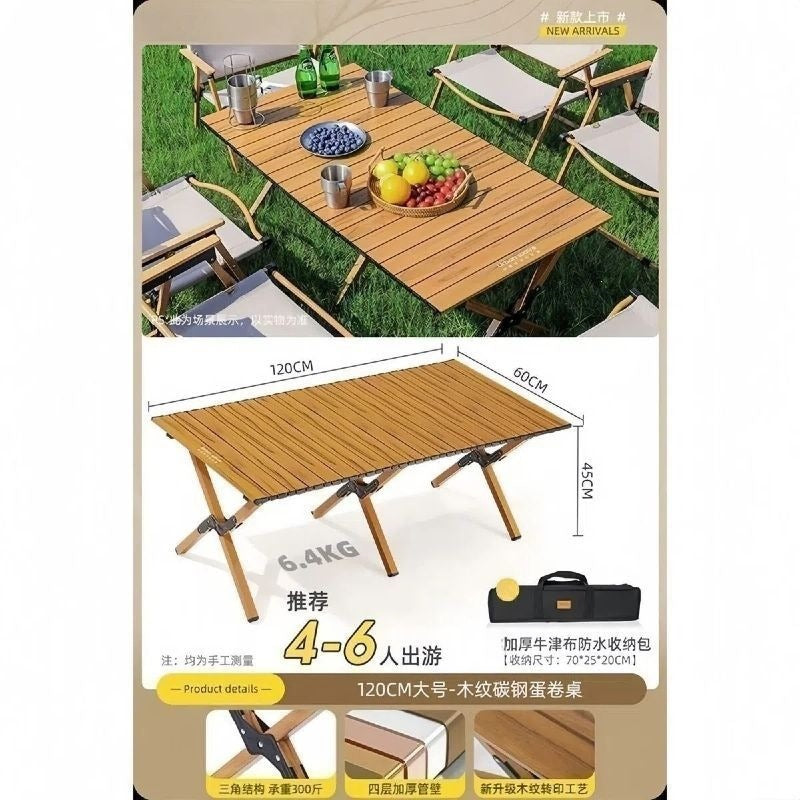 Camping table outdoor multi-functional foldable camping table and chair suit stall table portable plaid camping chair no