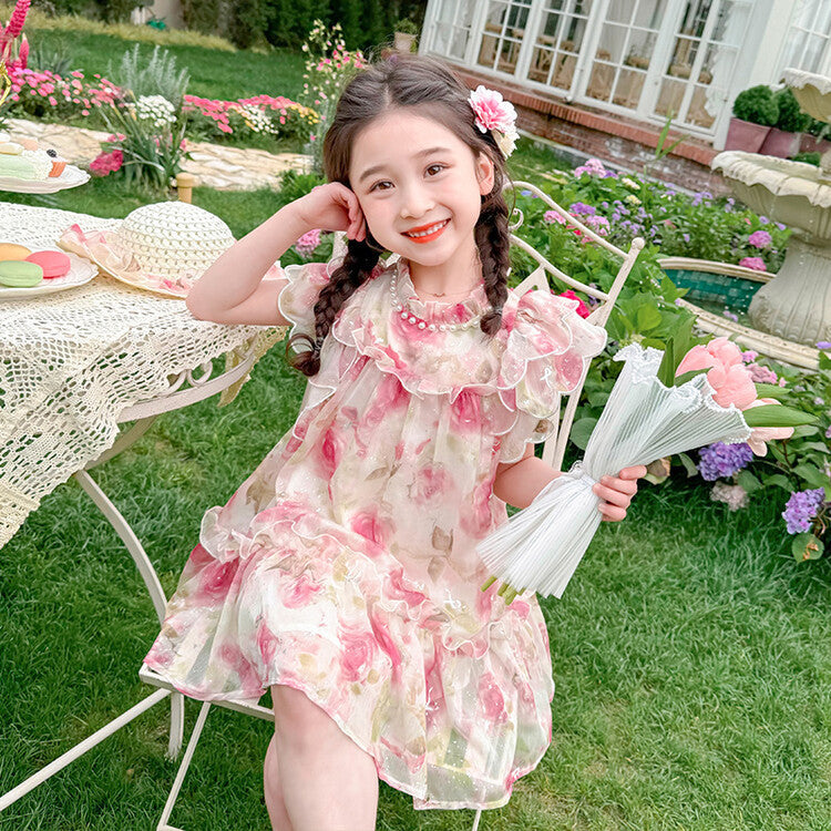 Girls' sweet princess style dress -  summer new arrival - kids' chic floral fairy baby mesh skirt