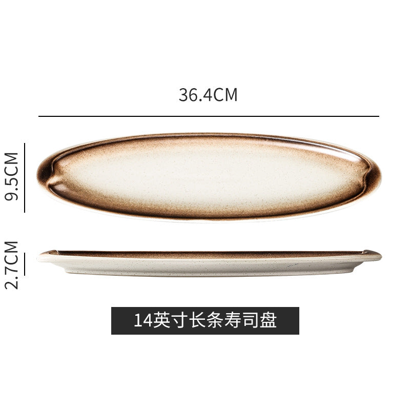 Japanese creative large long sushi plate oval plate sushi sashimi plate day-shaped plate restaurant wine business plate
