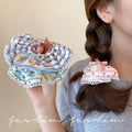 Blue striped lace heart-shaped scrunchie hair tie - korean style hair bun maker - elastic hair band