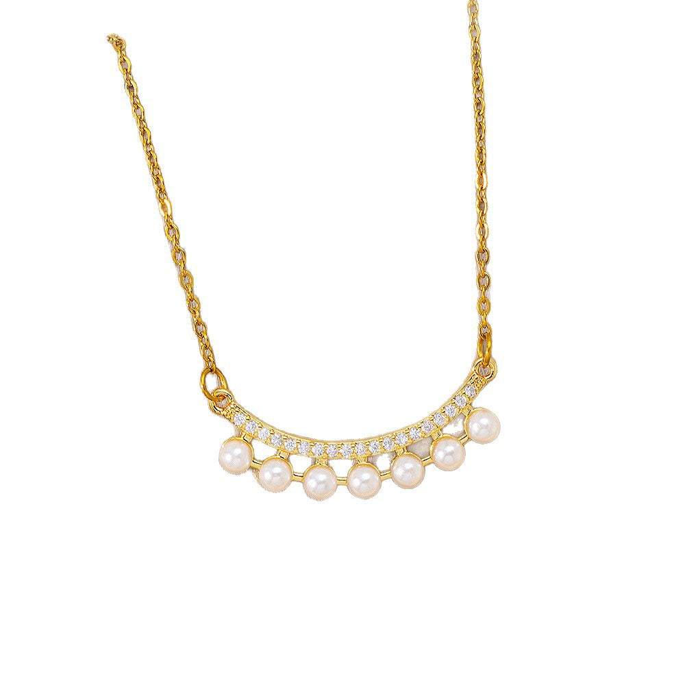 [copper inlaid with zirconium] new style micro-embedded diamond pearl titanium steel necklace for women, high-end, accessible luxury, versatile sweater chain jewelry