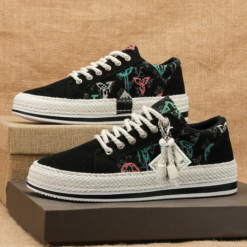 Canvas shoes men's shoes winter breathable trendy corduroy flats shoes men casual lightweight thin old beijing cloth shoes
