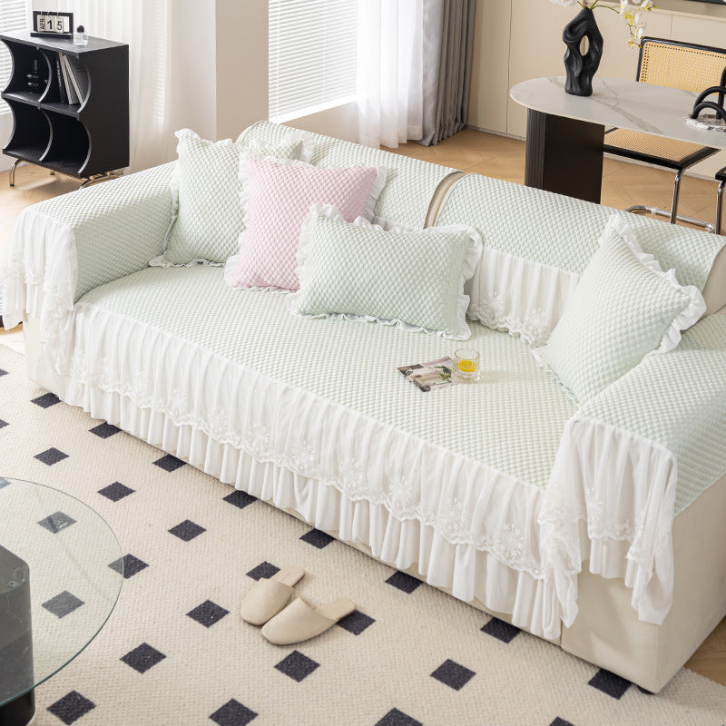 Summer ice silk bean sofa cushion light luxury lace skirt sofa cover non-slip ice mat new free shipping