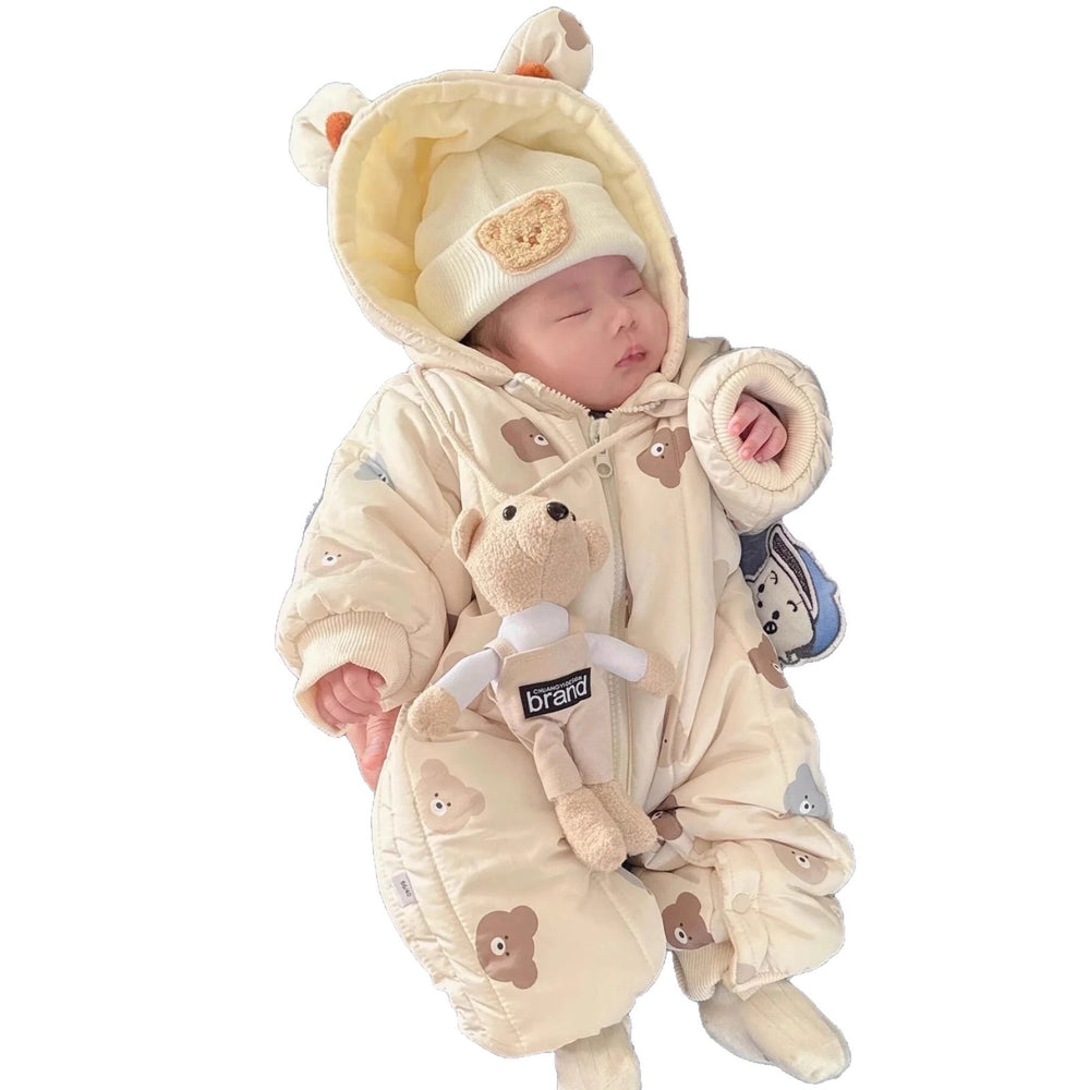 Newborn baby 100-day celebration bodysuit, infant winter clothes, thickened fleece-lined outfit, cartoon full month celebration winter wear