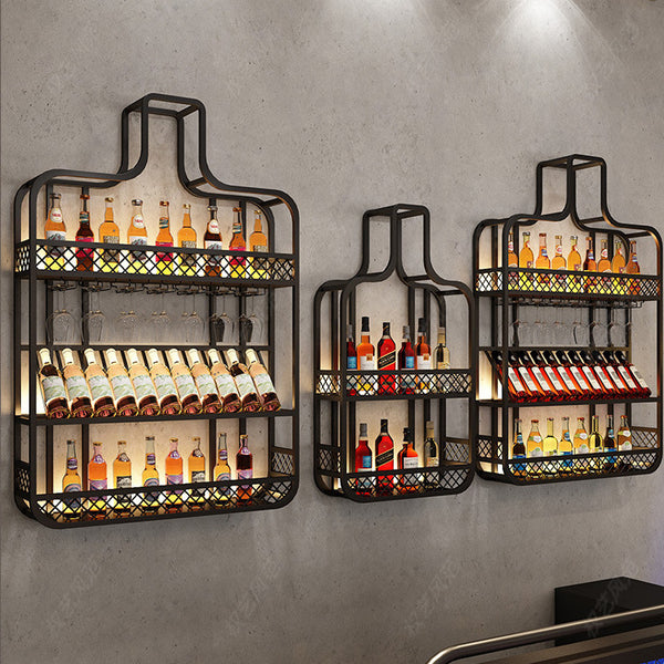 Bar Bar Bar Wine Cabinet Wall Hanging Creative Cafe BBQ Hot Pot Shop Wall Shelf Industrial Style Wine Bottle Wine Rack