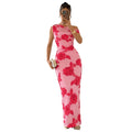 C7670 cross-border   fashion women's elegant mesh one-shoulder bodycon dress